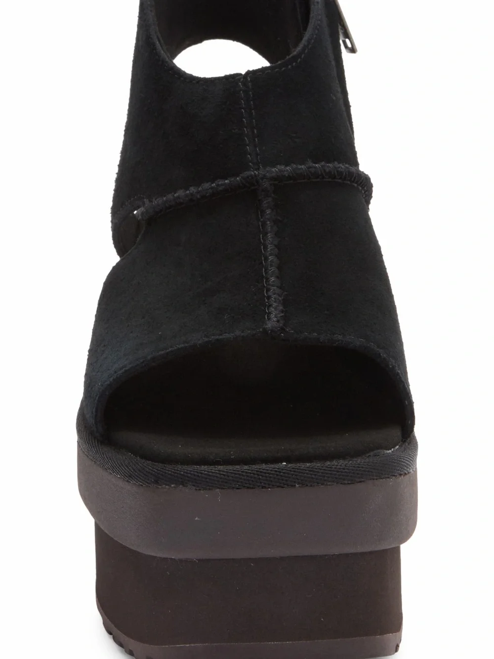UGG New Heights Women's Black Suede Platform Peep-Toe Sandal